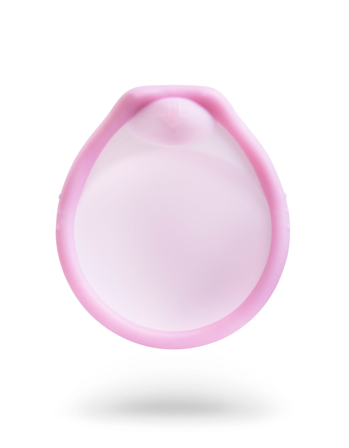 A light pink silicone personal care product, likely a silicone sleeve or insert, shown floating against a solid white background with a soft shadow underneath.
